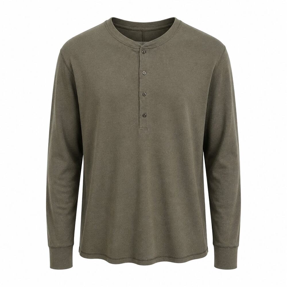 Lululemon Men's XL Long Sleeve Henley Shirt Olive Green Crew Neck 24x30